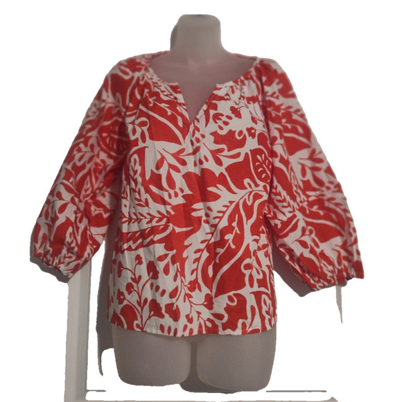 Banana Republic Tops - Banana Republic Woman Red White Blouse Long Sleeve Top Size S Bag1
